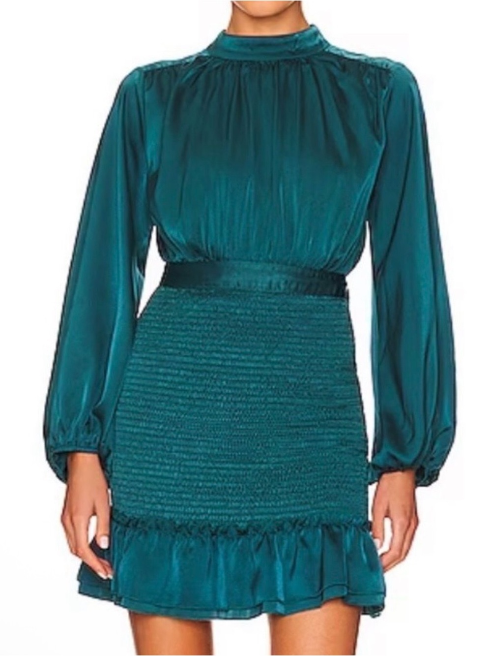 NEW Line & Dot Emerald Silky Elliot Ruched Luxury Wedding Guest Event Dress M